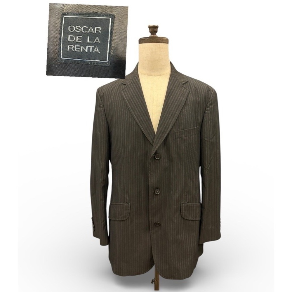 Oscar de la Renta‎ Blazer 42L Black Pinstripe Sport Coat Cotton Blend Honduras